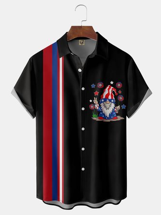 American Flag Gnome Chest Pocket Short Sleeve Bowling Shirt