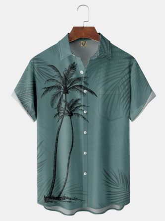 Coconut Tree Chest Pocket Short Sleeve Hawaiian Shirt
