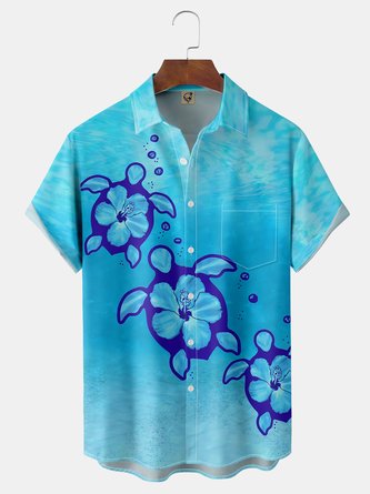 Sea Turtle Chest Pocket Short Sleeve Hawaiian Shirt