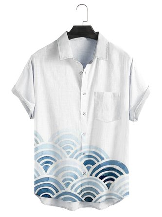 Ukiyo-e Clouds Chest Pocket Short Sleeve Casual Shirt
