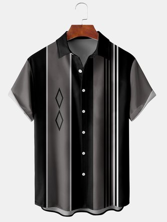 Big Size Geometric Stripe Chest Pocket Short Sleeve Shirt