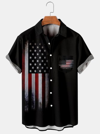 Big Size American Flag Chest Pocket Short Sleeve Shirt