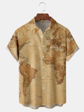 Vintage Map Chest Pocket Short Sleeve Shirt