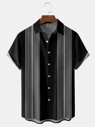 Geometric Chest Pocket Short Sleeve Bowling Shirt