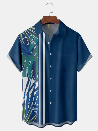 Plant Leaves Chest Pocket Short Sleeve Hawaiian Shirt