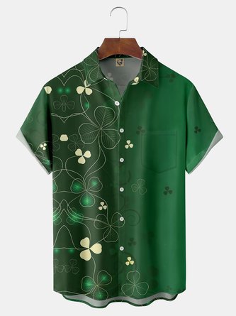St. Patrick's Day Shamrock Chest Pocket Short Sleeve Casual Shirt