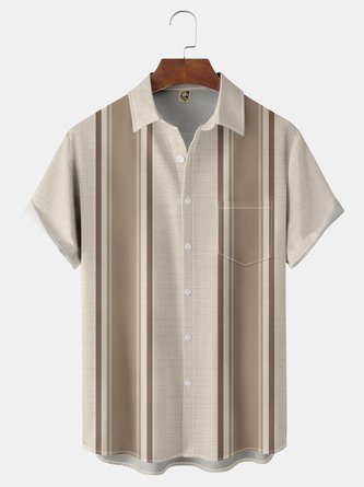 Textured Chest Pocket Short Sleeve Bowling Shirt