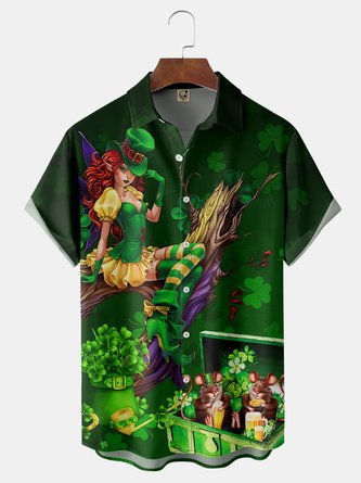St. Patrick's Day Elf Chest Pocket Short Sleeve Casual Shirt