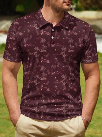 Coconut Tree Button Short Sleeve Golf Polo Shirt