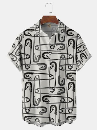Pins Chest Pocket Short Sleeve Casual Shirt