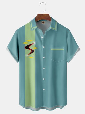 Mid Century Pattern Chest Pocket Short Sleeve Bowling Shirt