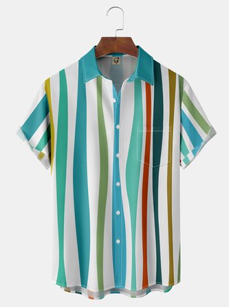Color Block Chest Pocket Short Sleeve Hawaiian Shirt