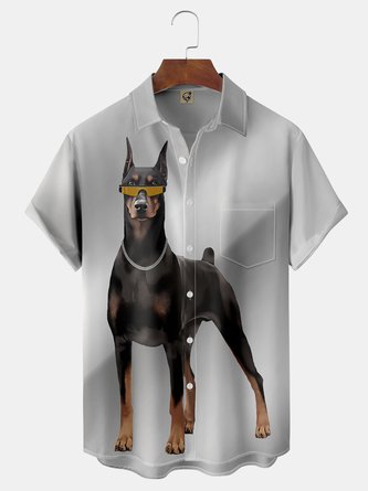 Dobermann Chest Pocket Short Sleeve Hawaiian Shirt