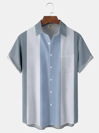 Color Block Chest Pocket Short Sleeve Bowling Shirt