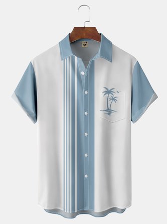 Coconut Tree Chest Pocket Short Sleeve Bowling Shirt