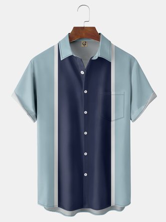 Color Block Chest Pocket Short Sleeve Bowling Shirt