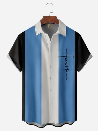 Easter Cross Chest Pocket Short Sleeves Casual Shirts