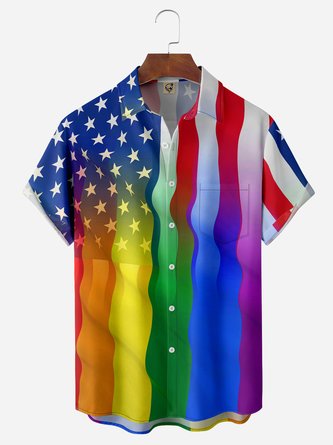 LGBT Flag Chest Pocket Short Sleeve Casual Shirt