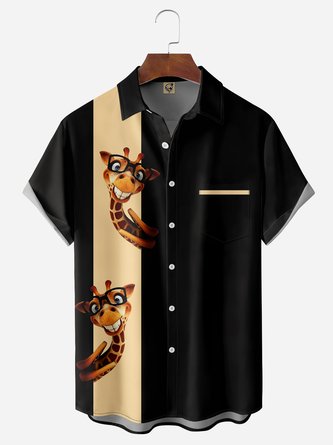 Giraffe Chest Pocket Short Sleeve Casual Shirt
