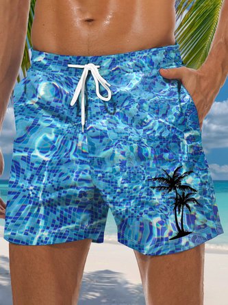 Coconut Tree Drawstring Beach Shorts