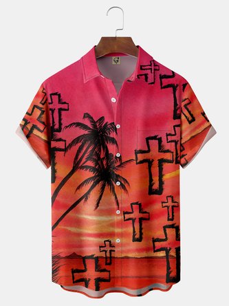 Coconut Tree Chest Pocket Short Sleeve Hawaiian Shirt