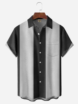 3D Geometry Chest Pocket Short Sleeve Bowling Shirt