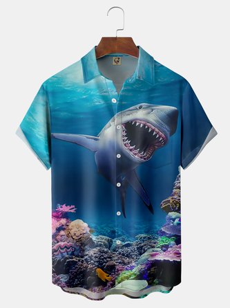 Marine Life Shark Chest Pocket Short Sleeve Hawaiian Shirt