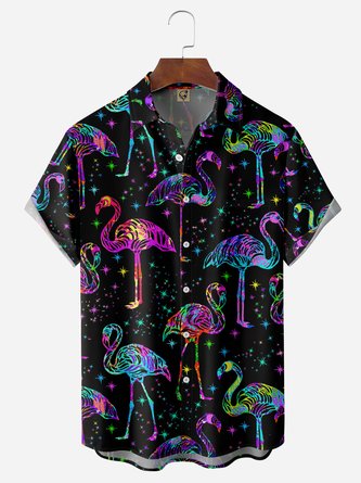Flamingo Chest Pocket Short Sleeve Hawaiian Shirt