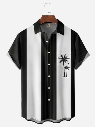 Coconut Tree Chest Pocket Short Sleeve Bowling Shirt