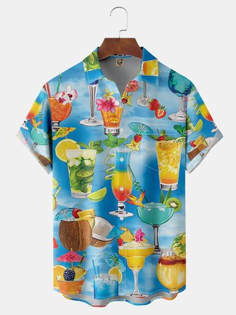 Cocktails Chest Pockets Short Sleeves Casual Shirts
