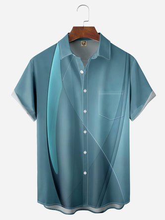 Gradient Color Chest Pocket Short Sleeve Casual Shirt