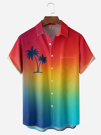 Coconut Tree Chest Pocket Short Sleeve Hawaiian Shirt