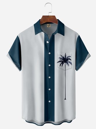 Coconut Tree Chest Pocket Short Sleeve Bowling Shirt