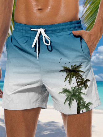 Ombre Coconut Tree Drawstring Beach Shorts