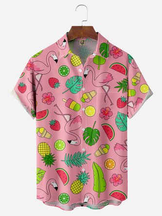 Flamingo Chest Pocket Short Sleeve Hawaiian Shirt