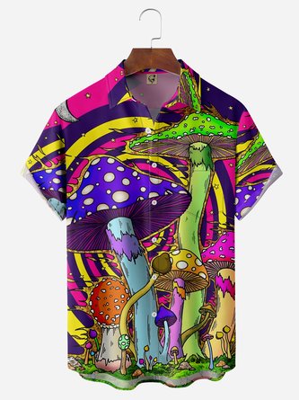 Hippie Mushroom Chest Pocket Short Sleeve Casual Shirt