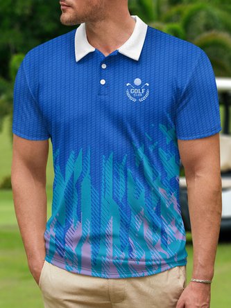 Ombre Abstract Geometric Button Short Sleeve Golf Polo Shirt