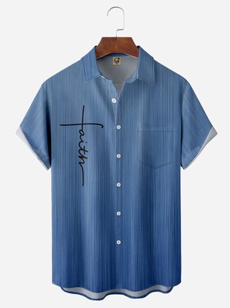 Easter Crucifix Chest Pocket Short Sleeve Casual Shirt