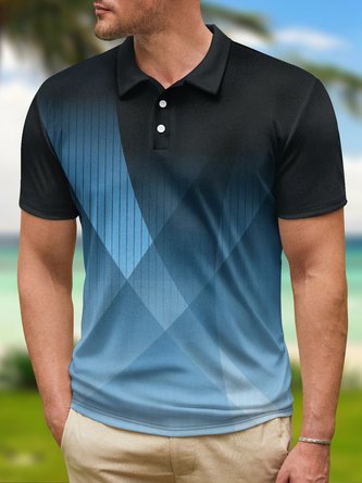 Ombre Geometric Button Short Sleeve Polo Shirt