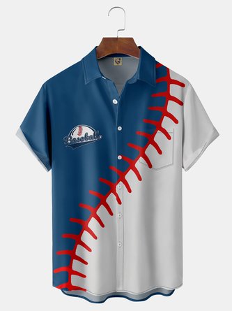Baseball Chest Pocket Short Sleeve Hawaiian Shirt