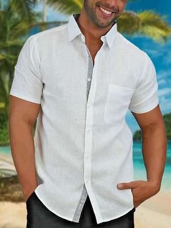 Big Size Splice Short Sleeve Casual Shirt