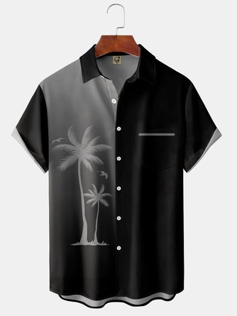 Big Size Coconut Tree Chest Pocket Short Sleeve Casual Shirt