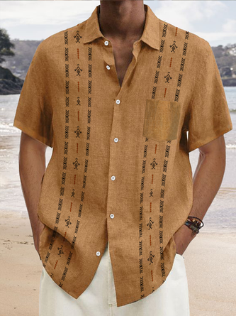 Stripe Chest Pocket Short Sleeve Casual Bowling Shirt