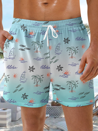 Ombre Coconut Tree Drawstring Beach Shorts