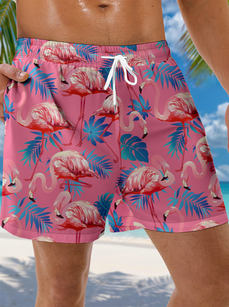 Flamingo Drawstring Beach Shorts
