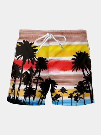 Coconut Tree Drawstring Beach Shorts