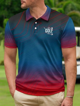 Ombre Abstract Stripe Button Short Sleeve Golf Polo Shirt