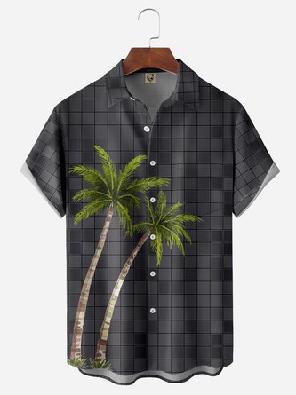 Coconut Tree Mosaic art Chest Pocket Short Sleeve Hawaiian Shirt