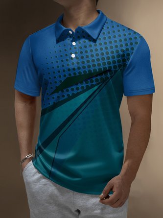 Ombre Geometric Polka Dot Button Short Sleeve Golf Polo Shirt