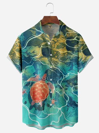 Ocean Turtle Chest Pocket Short Sleeve Hawaiian Shirt